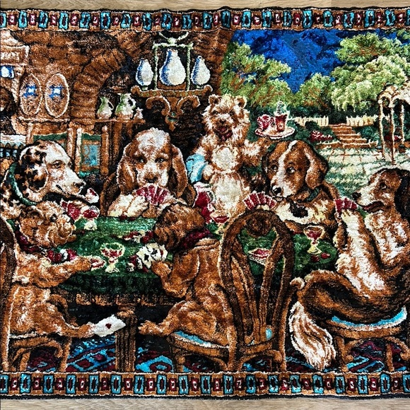 Vintage Other - Vintage Dogs Playing Poker Tapestry Wall Hanging Rug Velvety Throw 60s 70s